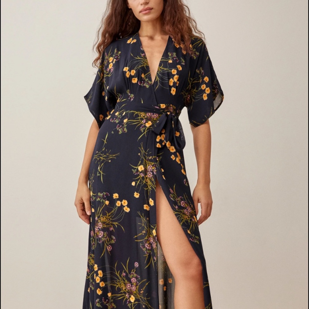 Reformation Black Floral Midi Dress